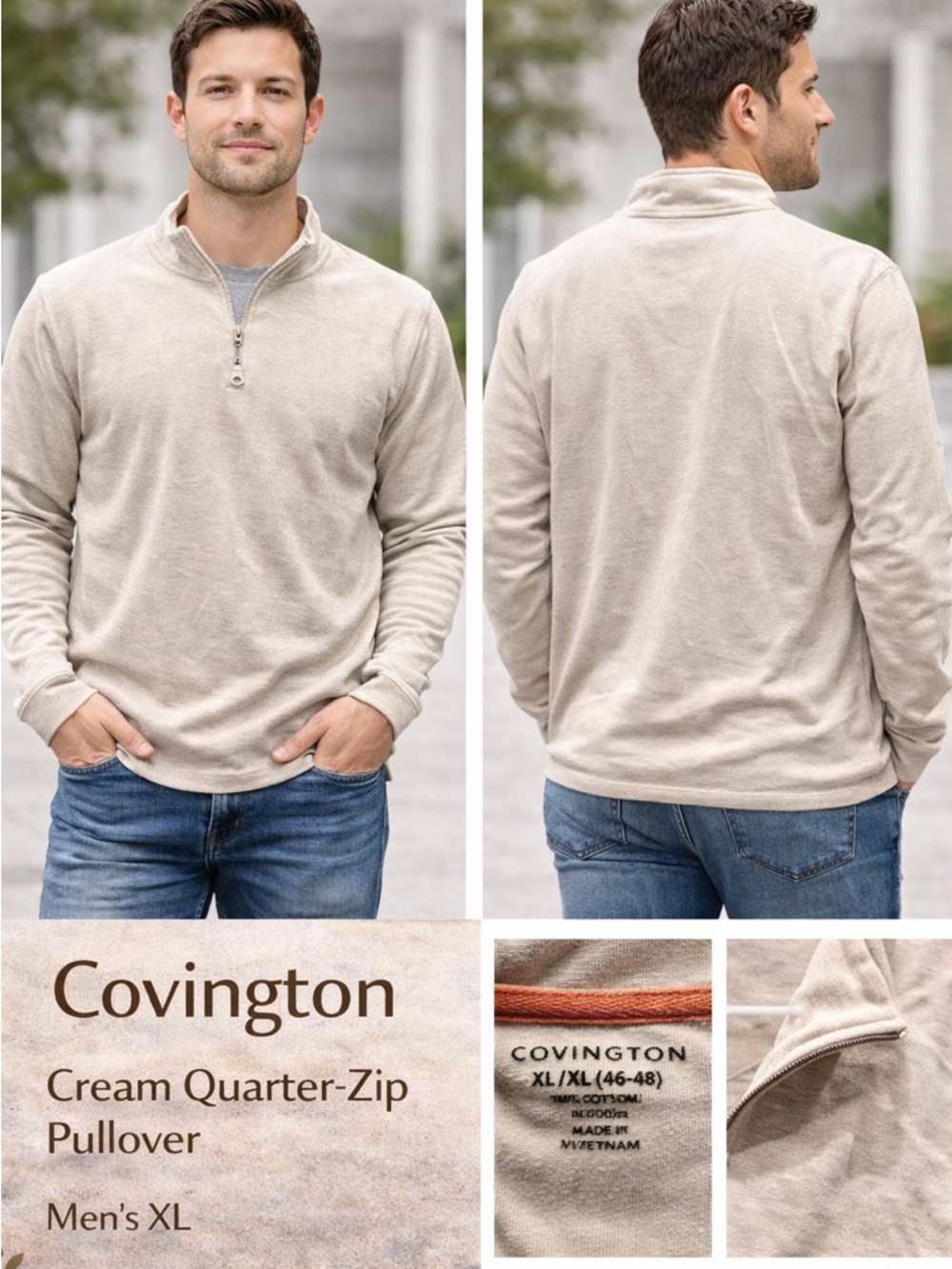 Covington Cream Quarter-Zip Pullover XL